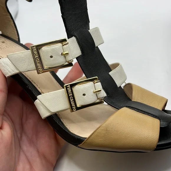 Vince Camuto Adriana Heels Gladiator Sandals Leather White Black Tan Womens 8 M - Picture 9 of 16